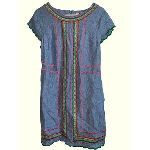 Boden Laura Linen Embroidered Dress Women's Size 10R